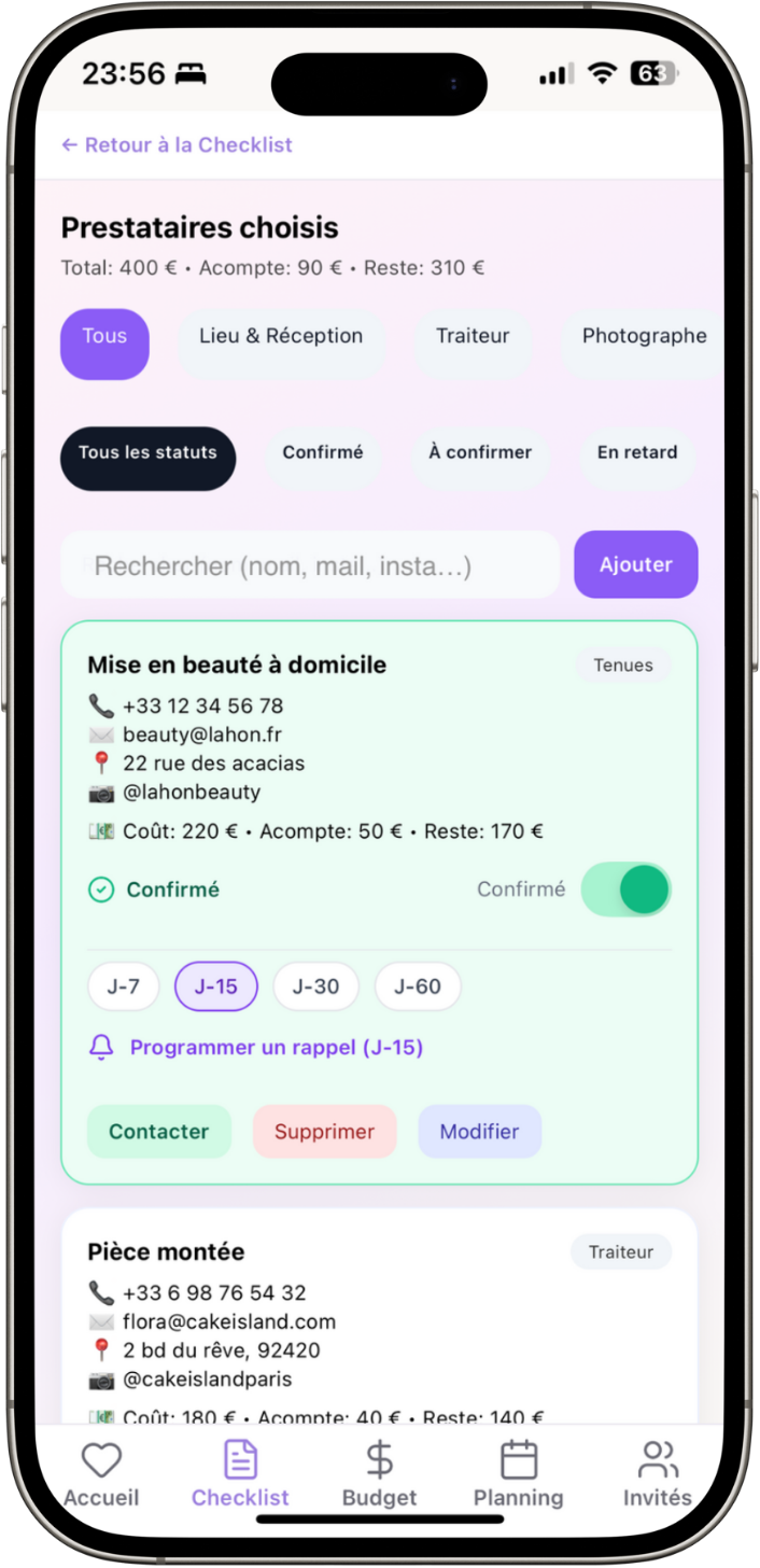 Listez vos prestataires